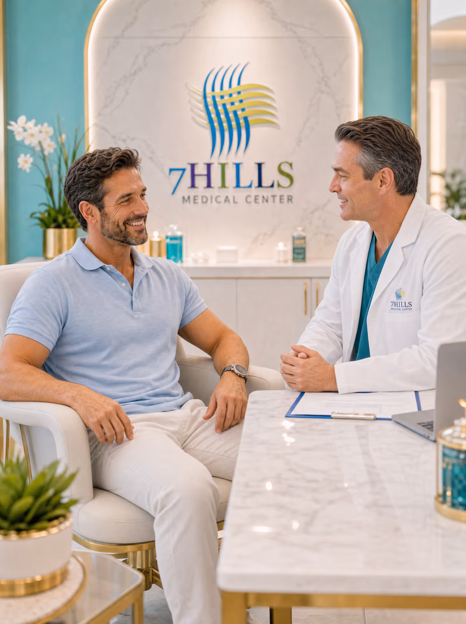 Fit man consulting with a physician about hormone optimization