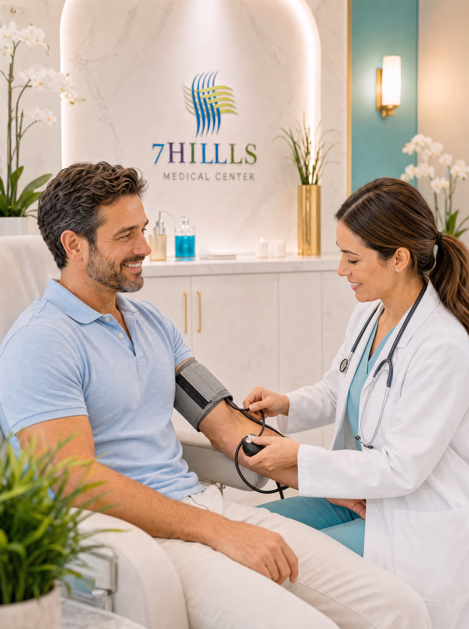 Physician checking a patient's blood pressure during an annual physical