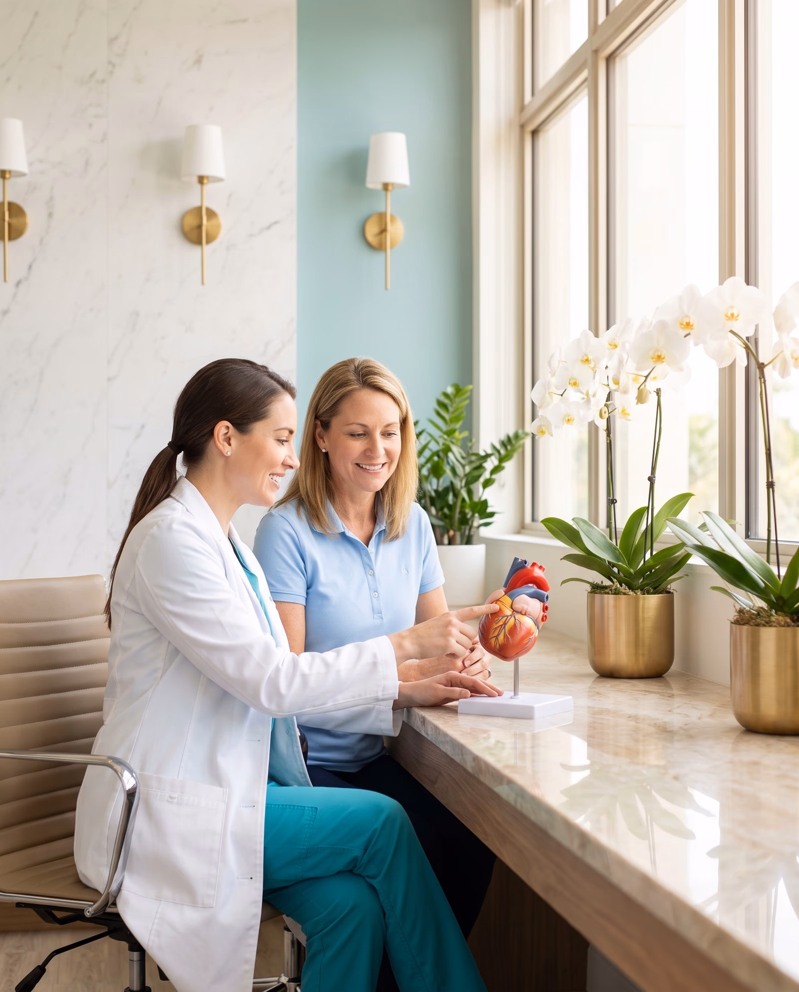Physician explaining heart risk and cholesterol to a patient at 7HILLS Medical Center