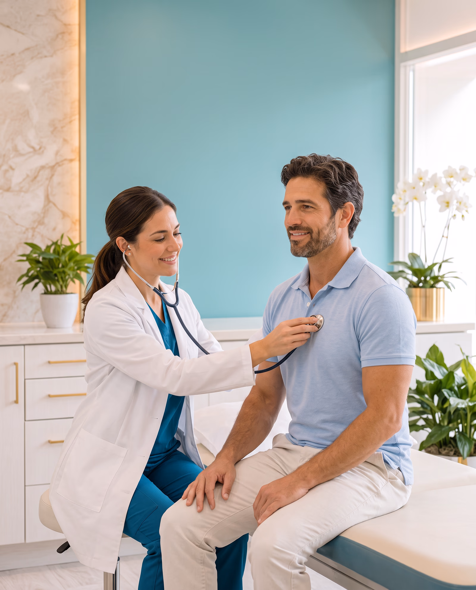 Physician performing a routine preventive screening exam at 7HILLS Medical Center