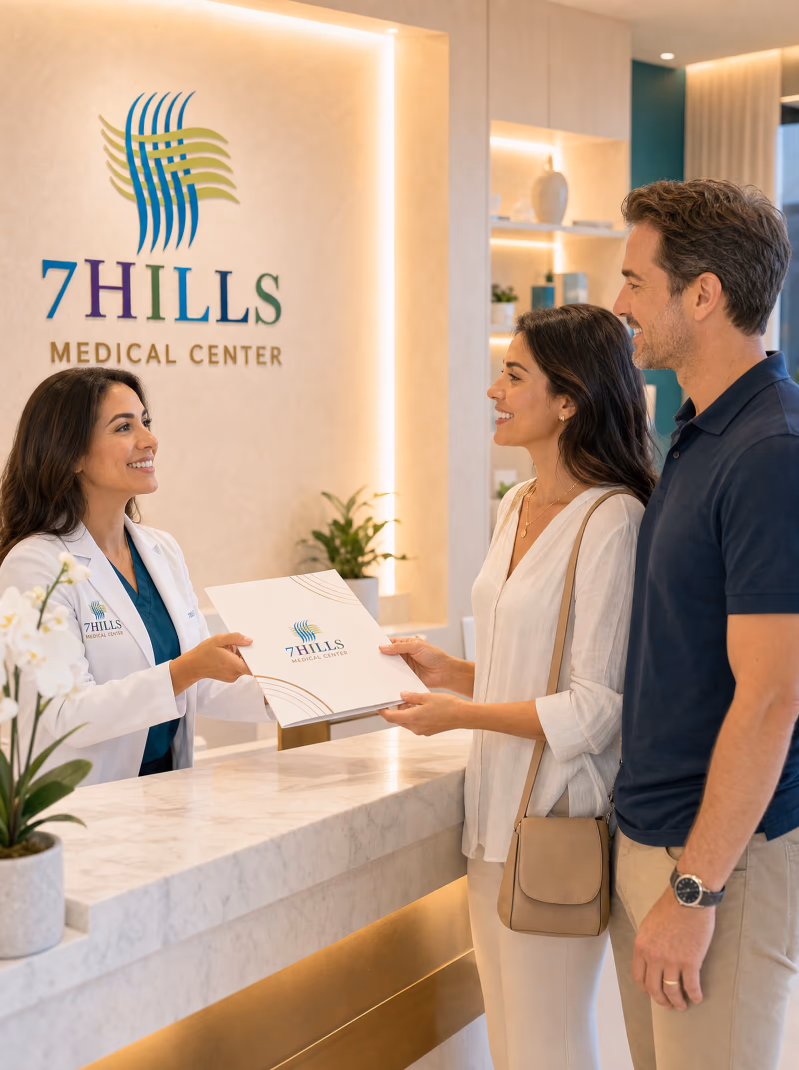 Couple welcomed at the 7HILLS Medical Center front desk